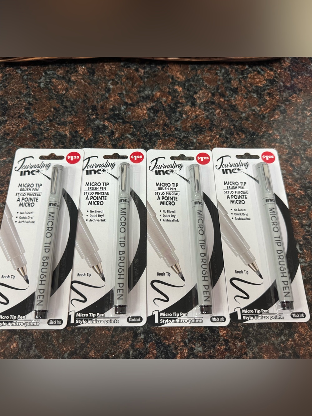 Journaling Inc Fine Tip Micro Brush Pens — Silver Barrel, Black Ink Set of 4